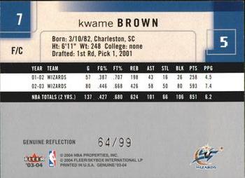2003-04 Fleer Genuine Insider - Genuine Reflection #7 Kwame Brown Back