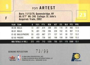 2003-04 Fleer Genuine Insider - Genuine Reflection #9 Ron Artest Back