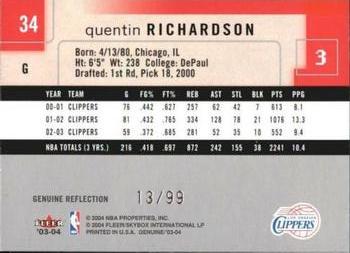 2003-04 Fleer Genuine Insider - Genuine Reflection #34 Quentin Richardson Back