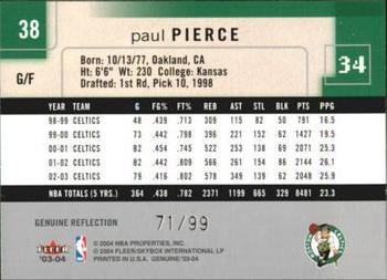 2003-04 Fleer Genuine Insider - Genuine Reflection #38 Paul Pierce Back