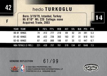 2003-04 Fleer Genuine Insider - Genuine Reflection #42 Hedo Turkoglu Back