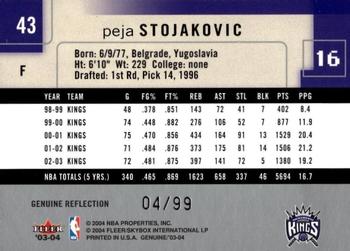 2003-04 Fleer Genuine Insider - Genuine Reflection #43 Peja Stojakovic Back