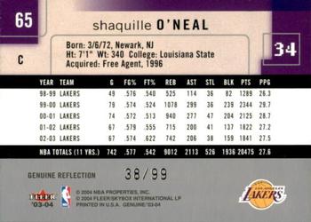 2003-04 Fleer Genuine Insider - Genuine Reflection #65 Shaquille O'Neal Back