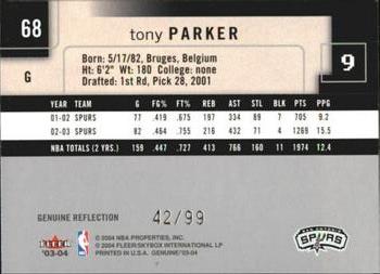 2003-04 Fleer Genuine Insider - Genuine Reflection #68 Tony Parker Back