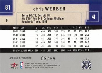 2003-04 Fleer Genuine Insider - Genuine Reflection #81 Chris Webber Back
