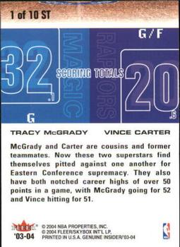 2003-04 Fleer Genuine Insider - Scoring Threats #1 ST Tracy McGrady / Vince Carter Back