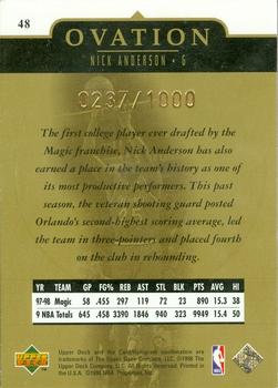 1998-99 Upper Deck Ovation - Gold #48 Nick Anderson Back