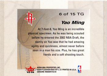 2003-04 Fleer Genuine Insider - Tools of the Game #6 TG Yao Ming Back