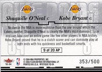 2003-04 Fleer Mystique - Awe Pairs #9 AP Kobe Bryant / Shaquille O'Neal Back