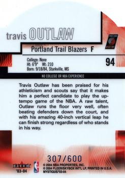 2003-04 Fleer Mystique - Rookie Die Cut #94 Travis Outlaw Back