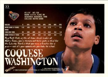 1999 Hoops WNBA #55 Coquese Washington Back