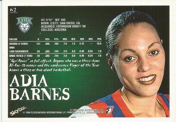 1999 Hoops WNBA #62 Adia Barnes Back