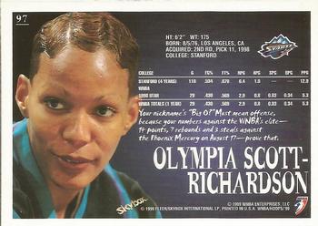 1999 Hoops WNBA #97 Olympia Scott-Richardson Back