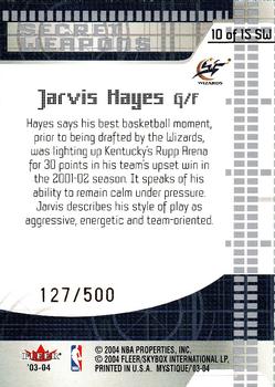 2003-04 Fleer Mystique - Secret Weapons #10 SW Jarvis Hayes Back