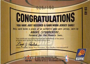 2003-04 Fleer Patchworks - Courting Greatness Jerseys Patches #CG-AS Amare Stoudemire Back