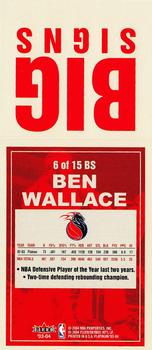2003-04 Fleer Platinum - Big Signs #6 BS Ben Wallace Back