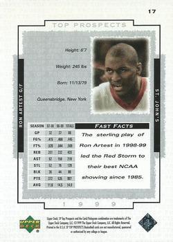 1999 SP Top Prospects #17 Ron Artest Back