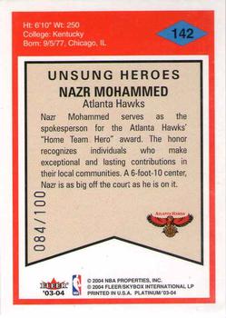2003-04 Fleer Platinum - Platinum #142 Nazr Mohammed Back