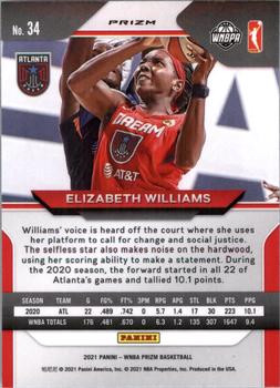 2021 Panini Prizm WNBA - Prizms Ice #34 Elizabeth Williams Back