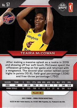 2021 Panini Prizm WNBA - Prizms Ice #57 Teaira McCowan Back