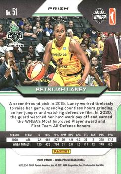 2021 Panini Prizm WNBA - Prizms Ruby Wave #51 Betnijah Laney Back