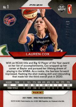 2021 Panini Prizm WNBA - Prizms Blue #1 Lauren Cox Back