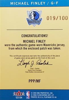 2003-04 Fleer Platinum - Platinum Portraits Jerseys Patches #PPP/MF Michael Finley Back