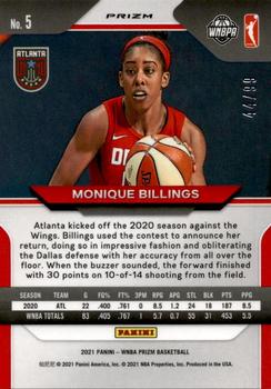 2021 Panini Prizm WNBA - Prizms Purple #5 Monique Billings Back