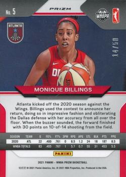 2021 Panini Prizm WNBA - Prizms Orange #5 Monique Billings Back