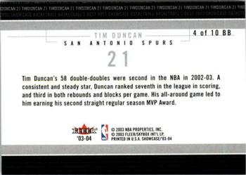 2003-04 Fleer Showcase - Basketball's Best #4 BB Tim Duncan Back