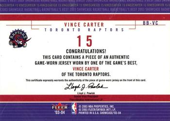 2003-04 Fleer Showcase - Basketball's Best Memorabilia #BB-VC Vince Carter Back