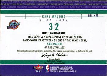 2003-04 Fleer Showcase - Basketball's Best Memorabilia #BB-KM Karl Malone Back