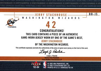 2003-04 Fleer Showcase - Basketball's Best Memorabilia #BB-JS Jerry Stackhouse Back
