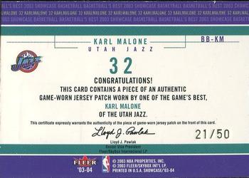 2003-04 Fleer Showcase - Basketball's Best Memorabilia Gold #BB-KM Karl Malone Back