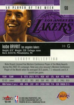 2003-04 Fleer Showcase - Legacy Collection #98 Kobe Bryant Back