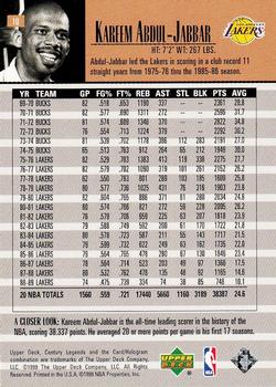 1998-99 Upper Deck Century Legends #10 Kareem Abdul-Jabbar Back