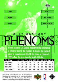 1998-99 Upper Deck Century Legends #51 Kobe Bryant Back