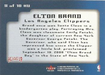2003-04 Fleer Tradition - Heads Up #8 HU Elton Brand Back