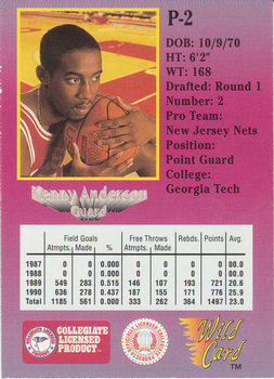 1991-92 Wild Card - 1991 San Francisco Sports Collectors Card Expo Promos #P-2 Kenny Anderson Back
