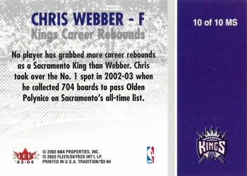 2003-04 Fleer Tradition - Milestones #10 MS Chris Webber Back