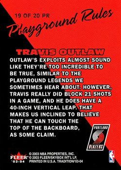 2003-04 Fleer Tradition - Playground Rules #19 PR Travis Outlaw Back