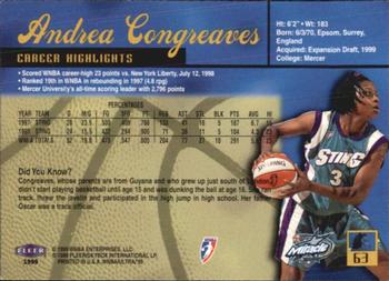 1999 Ultra WNBA #63 Andrea Congreaves Back