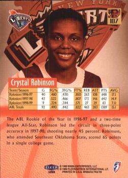 1999 Ultra WNBA #107 Crystal Robinson Back