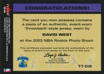 2003-04 Fleer Tradition - Throwback Threads Event Worn #TT-DW David West Back