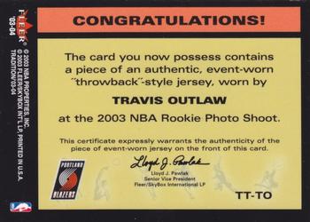 2003-04 Fleer Tradition - Throwback Threads Event Worn #TT-TO Travis Outlaw Back