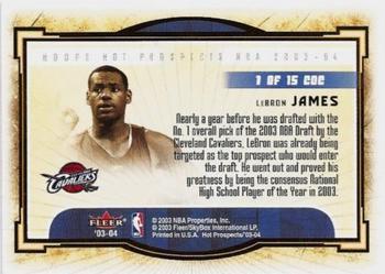 2003-04 Hoops Hot Prospects - Cream of the Crop #1 COC LeBron James Back
