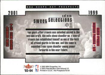 2003-04 Hoops Hot Prospects - Sweet Selections #6 SS Tyson Chandler / Steve Francis Back