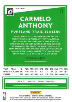 2020-21 Donruss Optic - Purple #25 Carmelo Anthony Back
