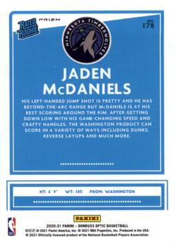 2020-21 Donruss Optic - Purple #178 Jaden McDaniels Back