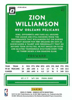 2020-21 Donruss Optic - Silver Pulsar #40 Zion Williamson Back